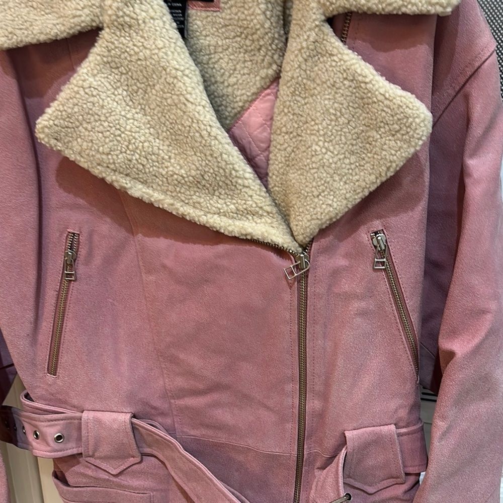 Vintage Moda International Pink Leather and Sherpa Motorcycle Jacket - NWT s - Picture 4 of 5